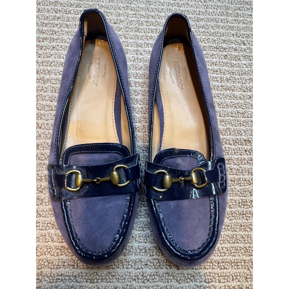 Sebago‎ Saybrook Link Womens Blue Suede Patent Bit Loafers Driving Shoes 9M